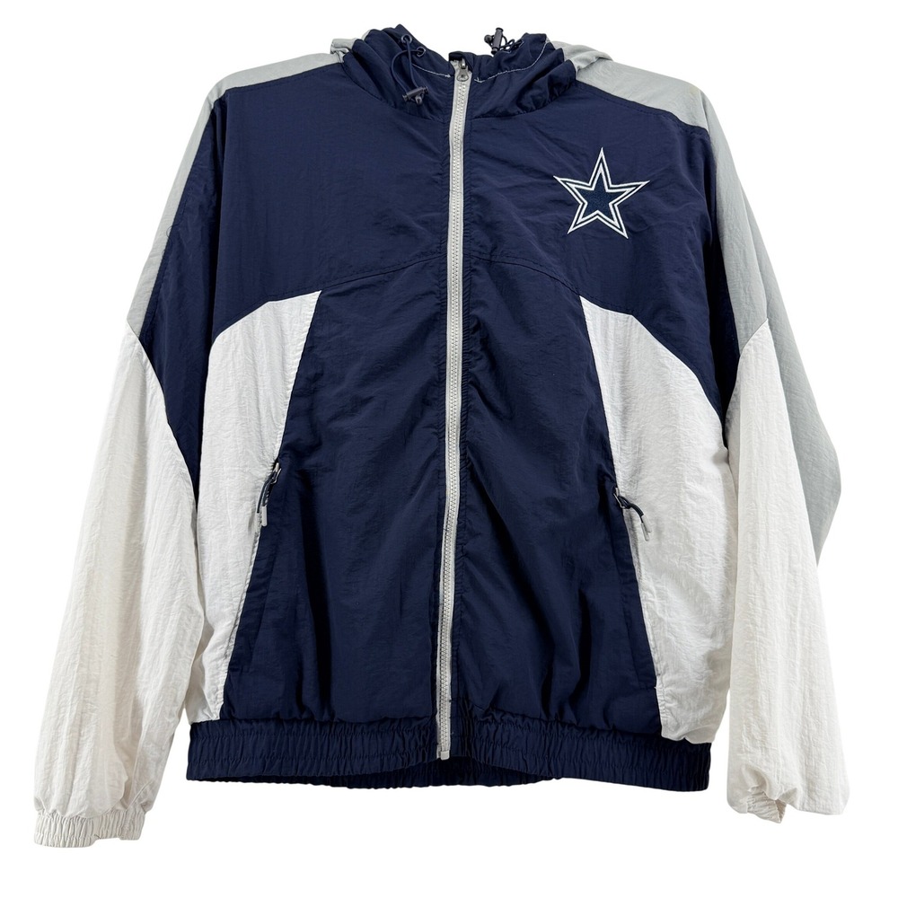 NFL Ultra Game Dallas Cowboys Jacket Mens M Blue Polyester Hooded Windbreaker